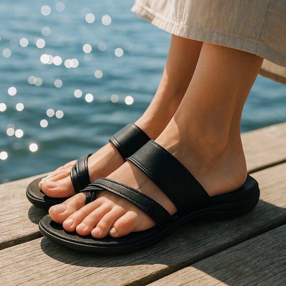 Merrell Sandals Size 6 Black Strappy Footbed Shoes Toe Ring Spring Summer - Picture 1 of 11